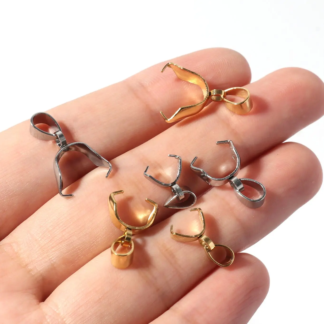 10pcs Stainless Steel Pendant Clasp Pinch Clip Bail Hook Connector Gold Color Silver Color Connecteur Make Necklace Bracelet DIY