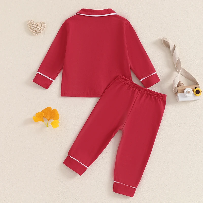 Toddler Baby Button-Down Pajamas Set Cotton 2 PCS Pajama Set Shirt and Pants Sleepwear for Unisex Kids