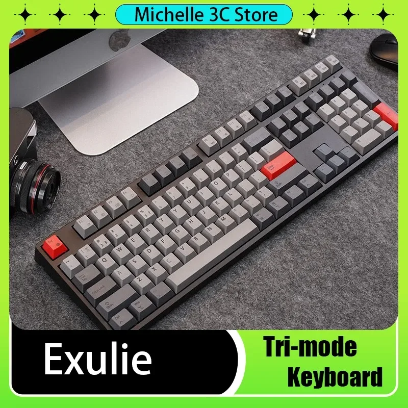 E Series Retro Three Mode Wireless Wired Mechanical Keyboard Cherry Axis Office Game Theme Mechanical Axis Full Key No Punch