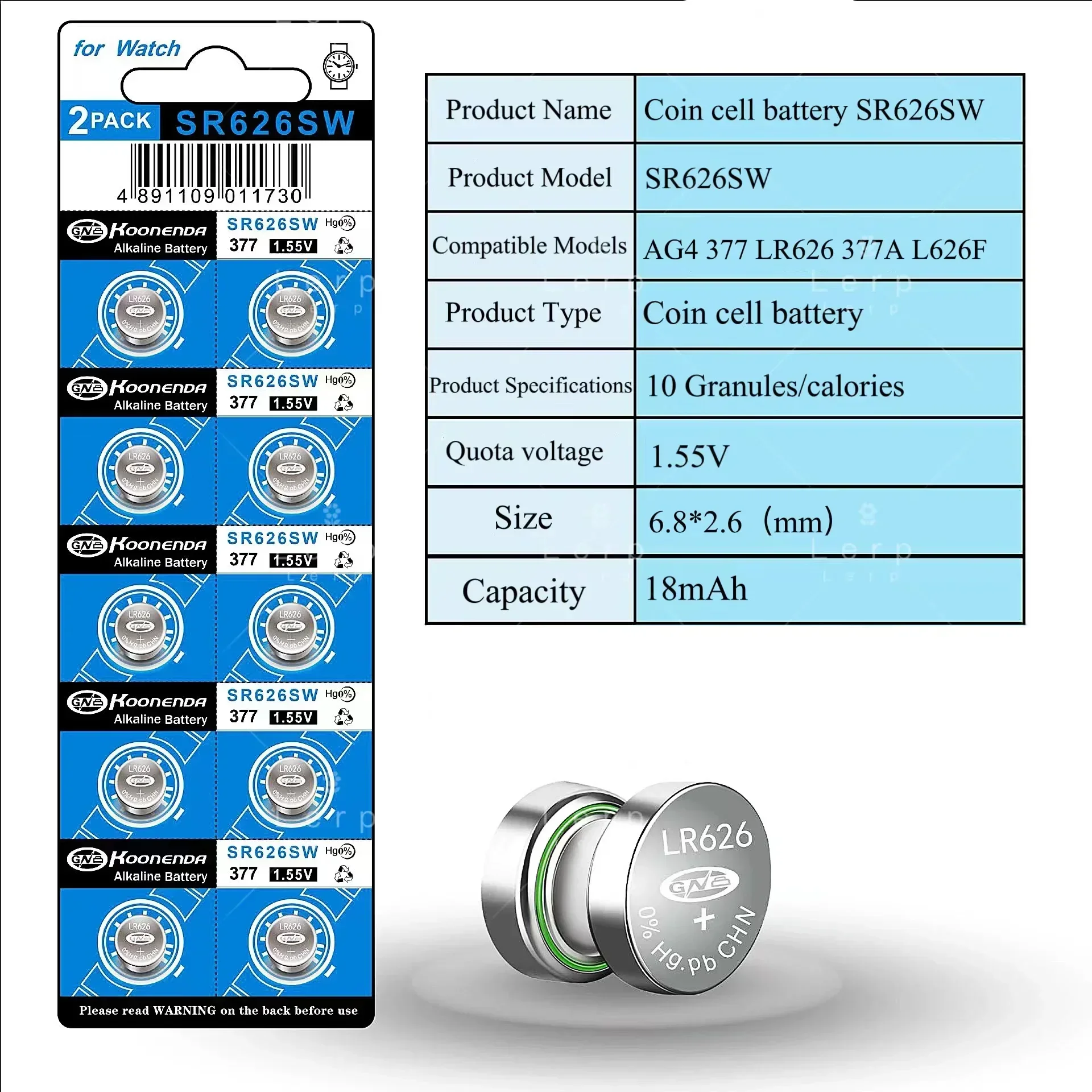 แบตเตอรี่กระดุม AG4 377 LR626นาฬิกา/SR626SW/377A แบตเตอรี่นาฬิกา