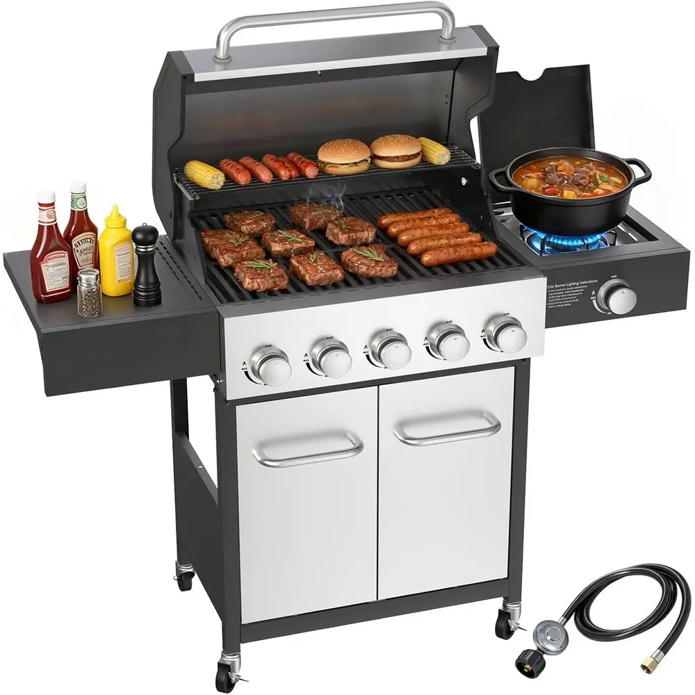 

68,000 BTU Propane Gas Grill with Side Burner, 548 sq.in Cooking Space, Stainless Steel Outdoor BBQ for Patio or Backyard
