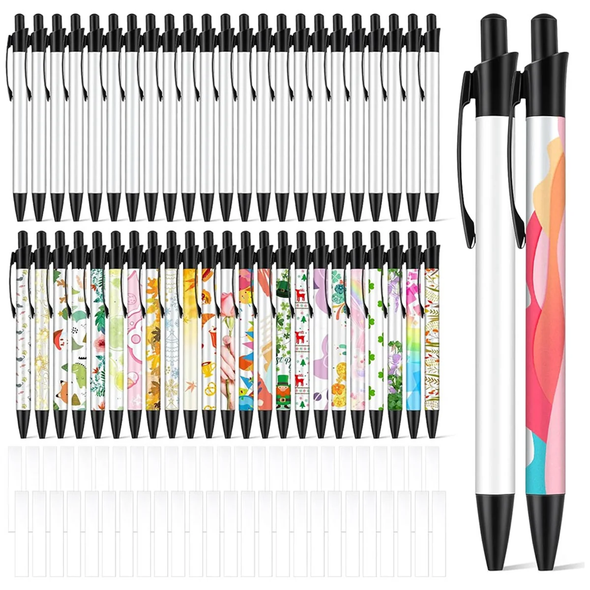 48Pcs Sublimation Pen Blank Sublimation Coated Pens Heat Transfer Pens with Heat Shrink Packaging for DIY Office Home