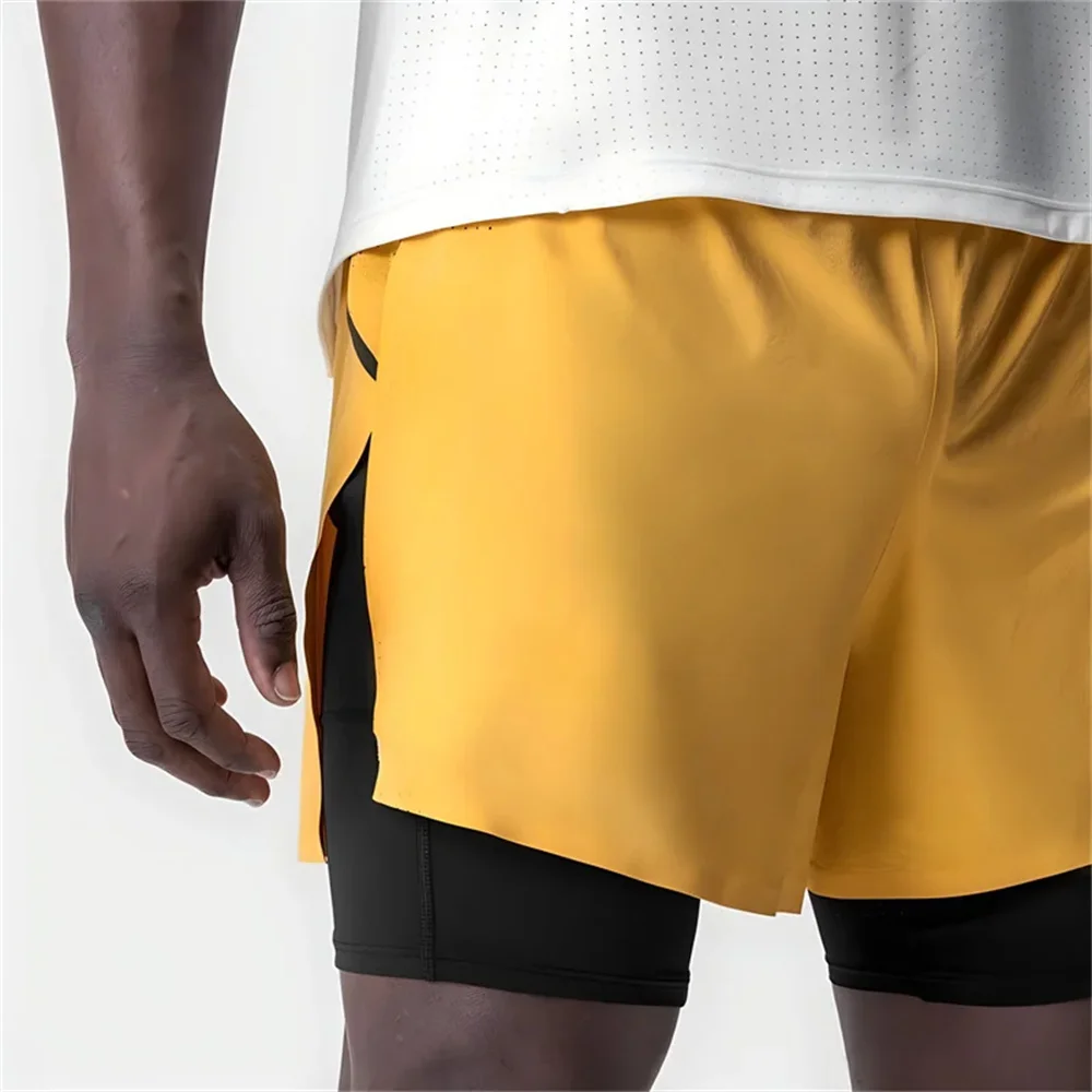 Mens Summer Quick Dry Breathable Sports Double-layer 2 in 1 Compression Shorts Man Running Gym Fitness Casual Jogger Short Pants