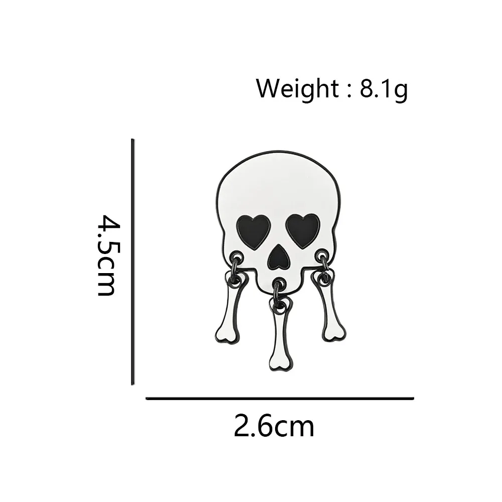 Cute Skull Enamel Pins Dangling Bones Brooches Heart Eyes Crossbones Hanging Chain Lapel Badges Clothes Backpack Jewelry Gift