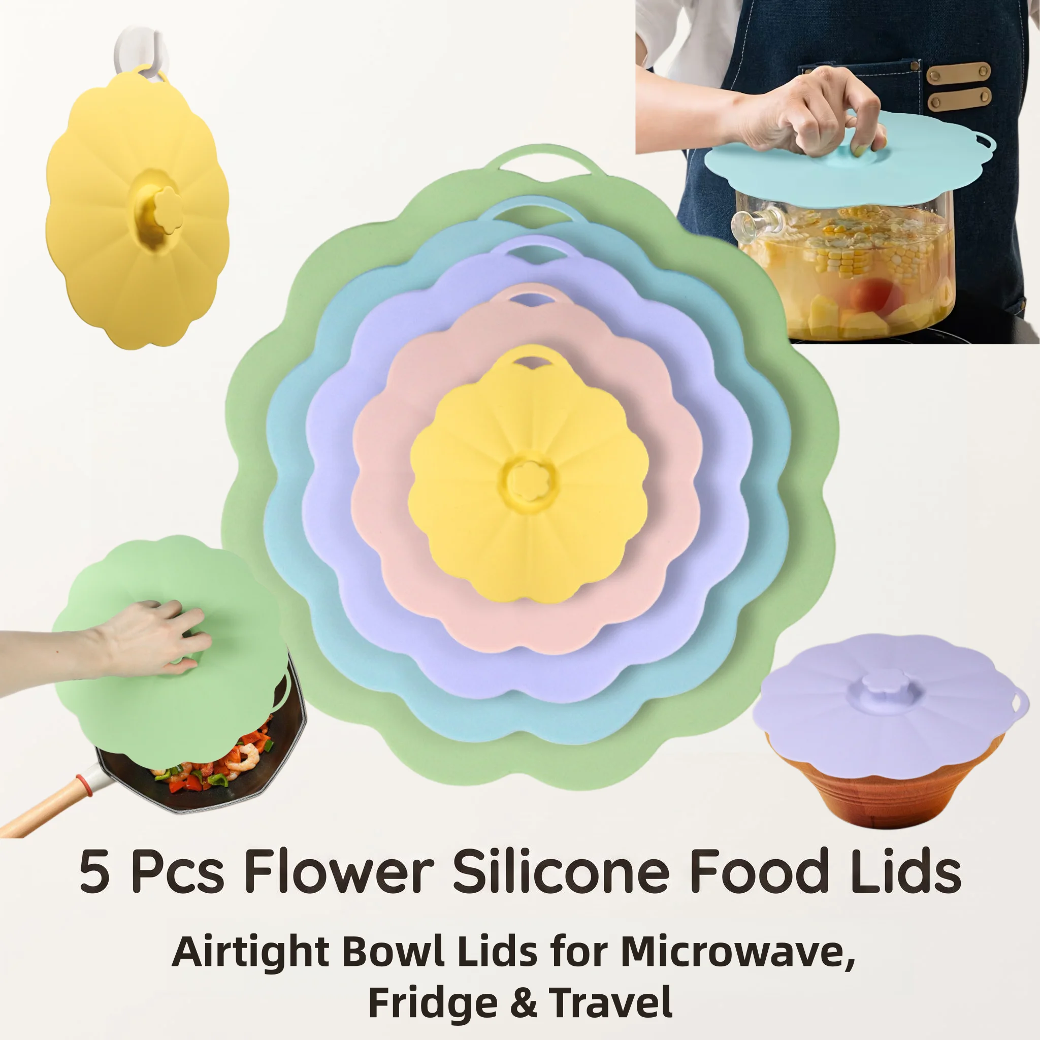 Silicone Stretch Lid - 5Pcs Flower Silicone Stretch Lids Reusable