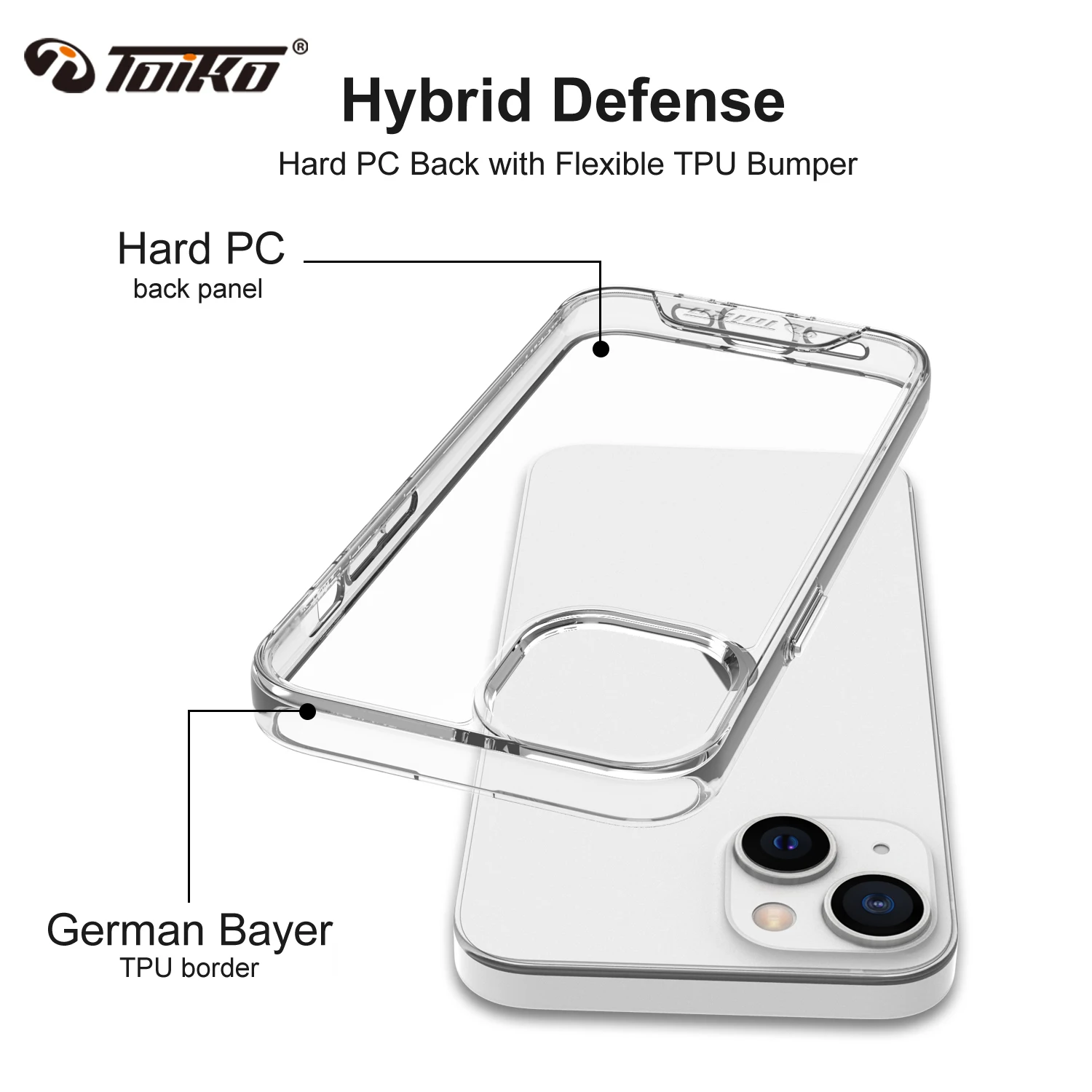 TOIKO Chiron Clear Shockproof Case for iPhone 14 Pro Max Protective Shell iP 14 Plus Hybrid Hard PC Soft TPU Bumper Back Cover