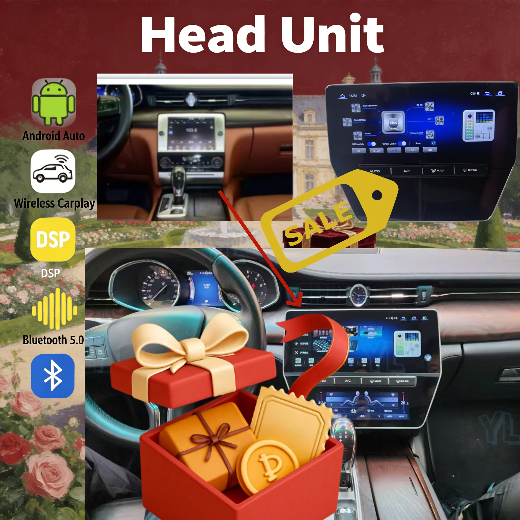 QLED Touch Screen 22” Android For Maserati Quattroporte 2013-2020 Car Radio Multimedia Video Player Auto Air Conditioning Panel