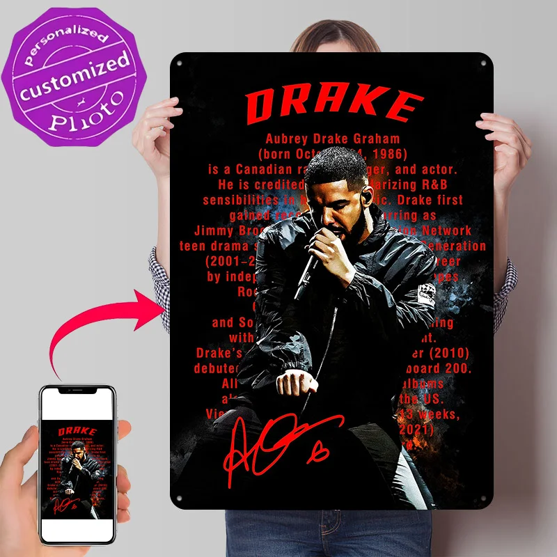 Drake Portrait Metal Poster Perfect Gift for Fans Lovers Personalized Wall Art Metal Sign for Living Room Decoration Items Decor