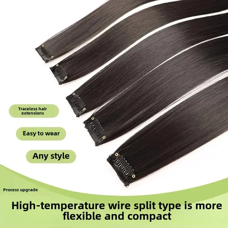 قطع وصلات شعر طويلة مستقيمة ورقيقة غير مرئية غير قابلة للتتبع، وصلات شعر مستعار من الألياف الآسيوية