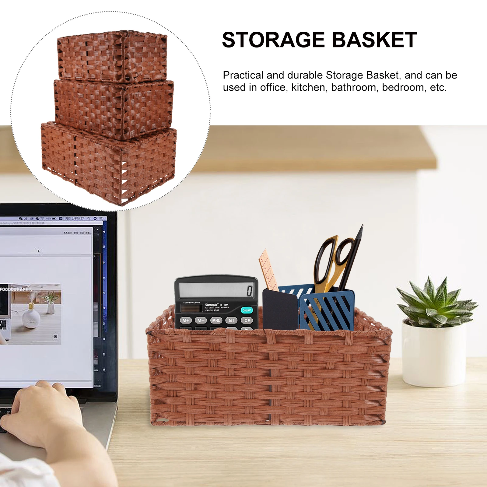 

3 Pcs Wicker Basket Woven Storage Imitation Rattan Organizer Multipurpose Container Hand Baskets Small