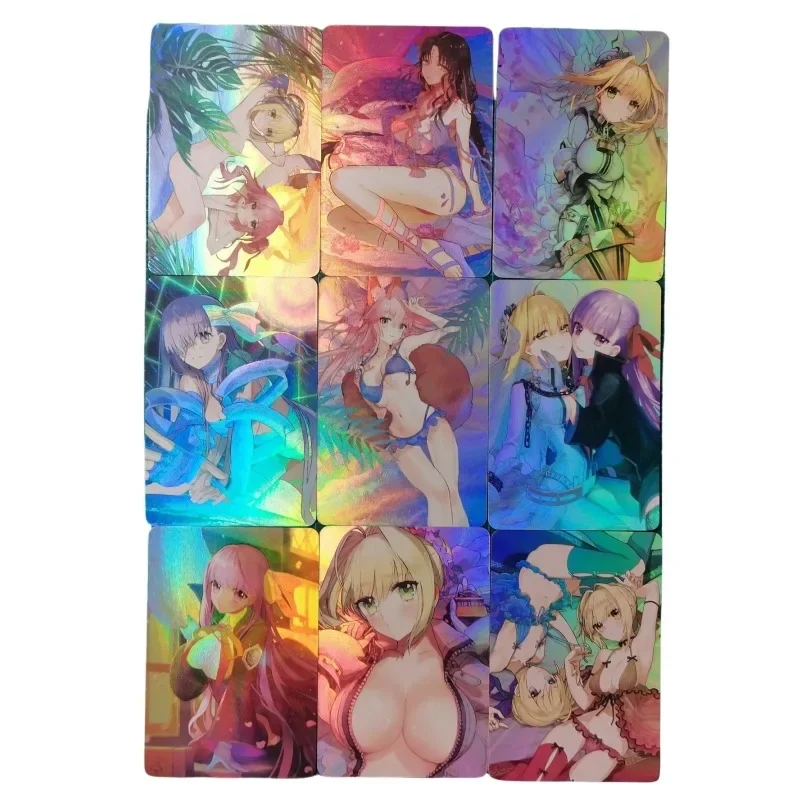 

9PCS/SET FGO Joan of Arc Altria Pendragon Medea Self Made Refraction Flash Card Anime Classics Game Collection Cards Toy