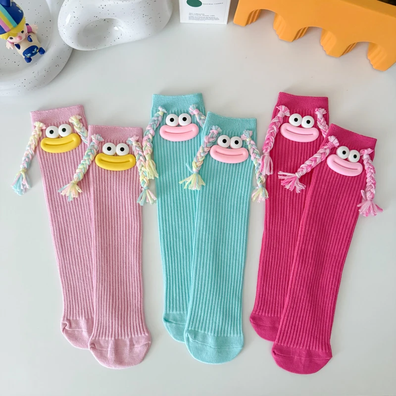 Princess Girl Mid Length Kawaii Cartoon Big Mouth Braids Funny Long Socks Princess Sweet Baby Kids Cute Over Knee High Stockings