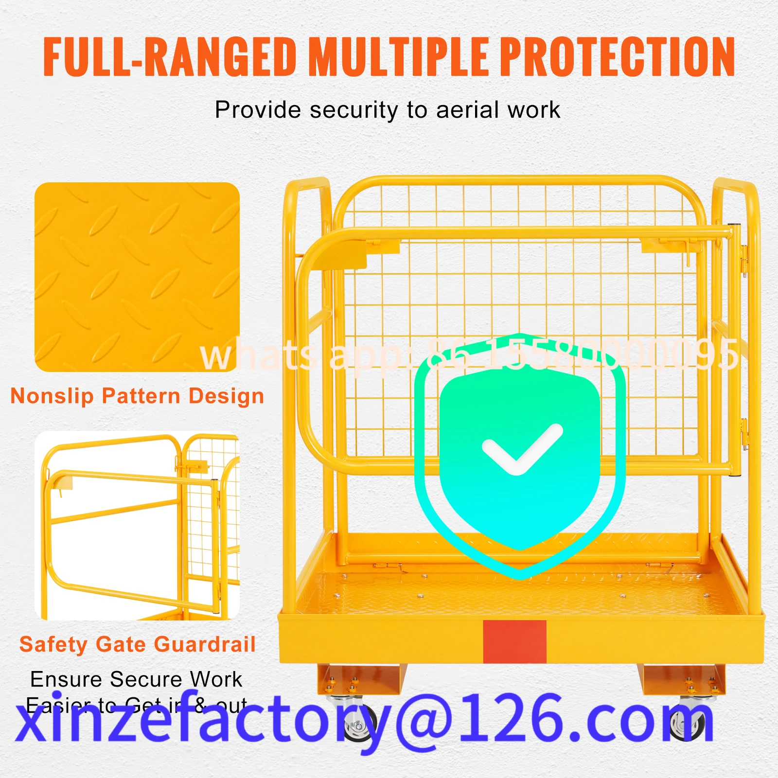 Plataforma de seguridad plegable personalizable de la jaula de seguridad del carretilla elevadora de 1200 libras con las ruedas giratorias bloqueables