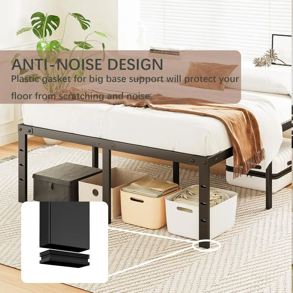 إطار سرير بمنصة معدنية شديدة التحمل بحجم كوين مع مساحة تخزين كبيرة، سهلة التجميع، دعم قوي، بدون ضوضاء #5