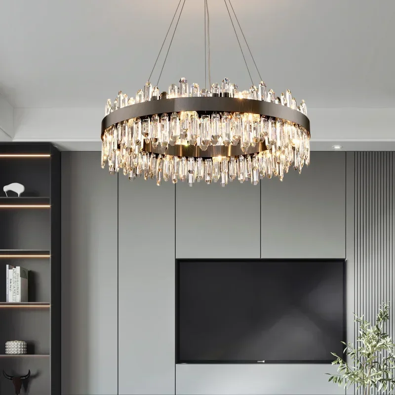 

Luxury Modern Chandelier Lighting Living Room Black Round Crystal LED Light Home Decor Dining Room Luster Bedroom Hanging Lamp