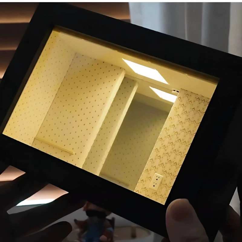 Infinity Mirror Wooden Display Box with LED Light Shadow Box for Collectibles Desktop Home Art Decor Craft