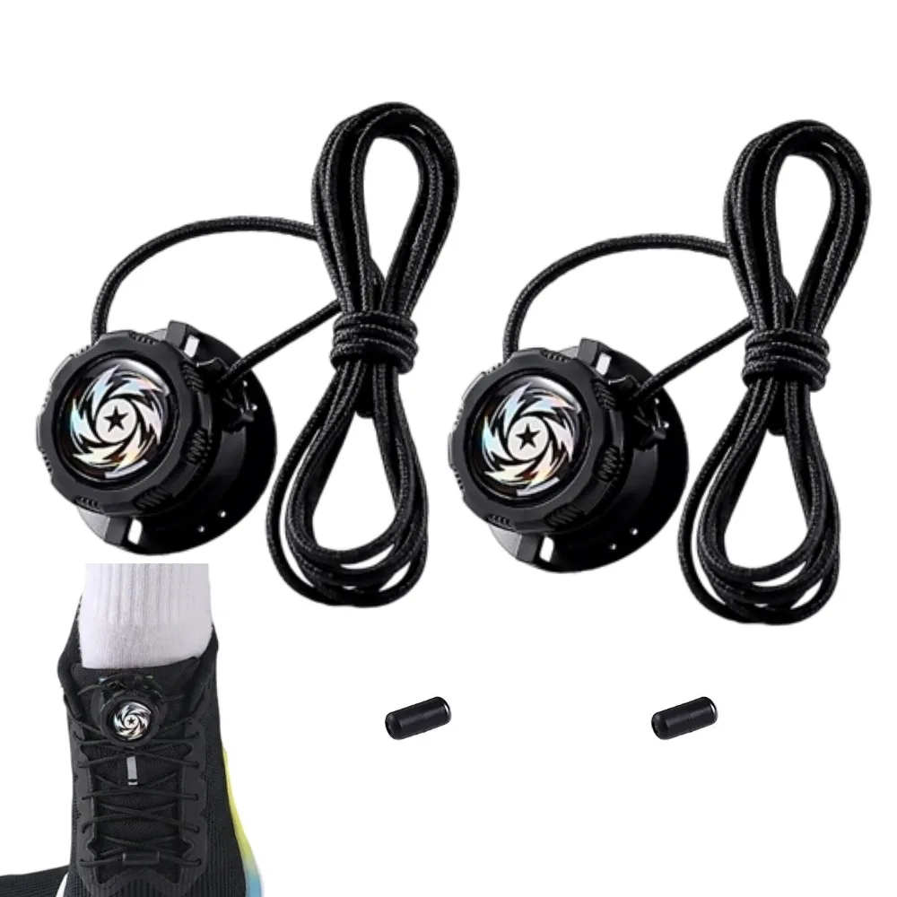 1 Pair No-Tie Automatic Shoelaces Automatic Locking Rotating Button Design for Men Women Outdoor Sports Shoes,