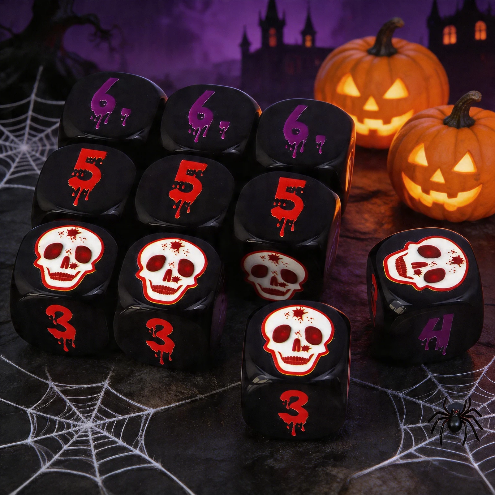 10pcs D6 Skull Dice Set Vibrant Red & Purple Smooth Premium Texture RPG Gaming Dice for Tabletop Players Gift Outdoor