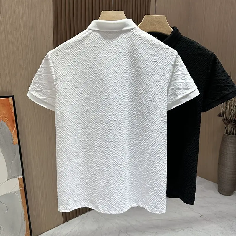 New Jacquard Hot POLO Shirt for Men\'s Fashion Light Luxury Short-sleeved Lapel Versatile Business Puffs Fashion Brand T-shirt