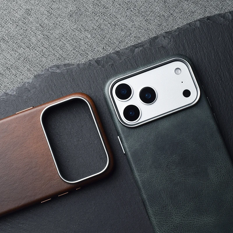 

Кожаный чехол из масляного воска для iPhone 17 Pro Max, роскошная задняя крышка для телефона iPhone 17 Pro, магнитная кнопка для камеры, коровья кожа