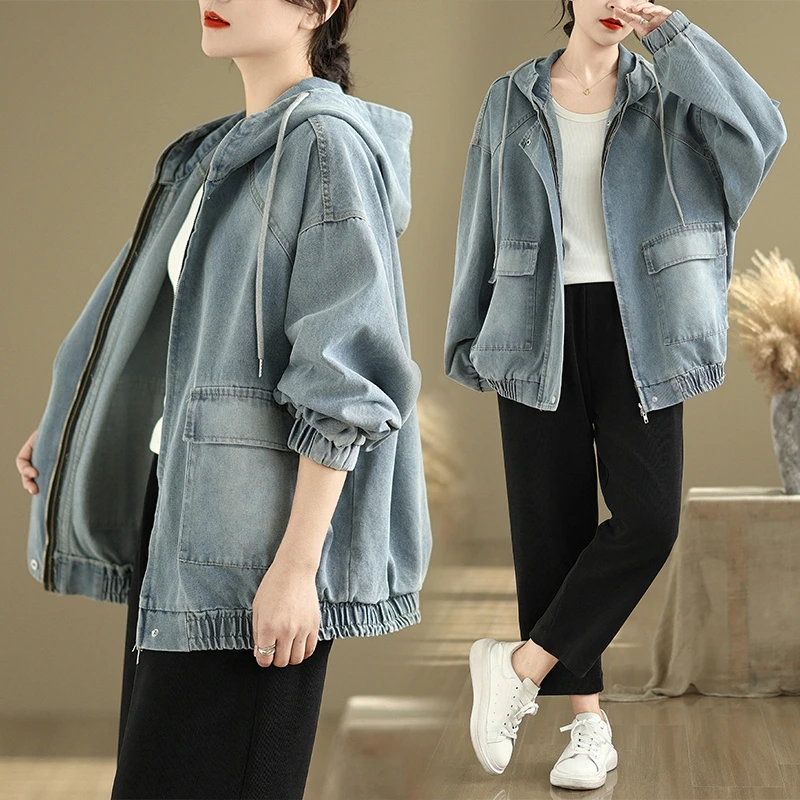 Loose Oversize Denim Shirt Jacket Women's Casual Style Long Sleeve Cotton Polyester Blend Autumn Season Fashion Trend