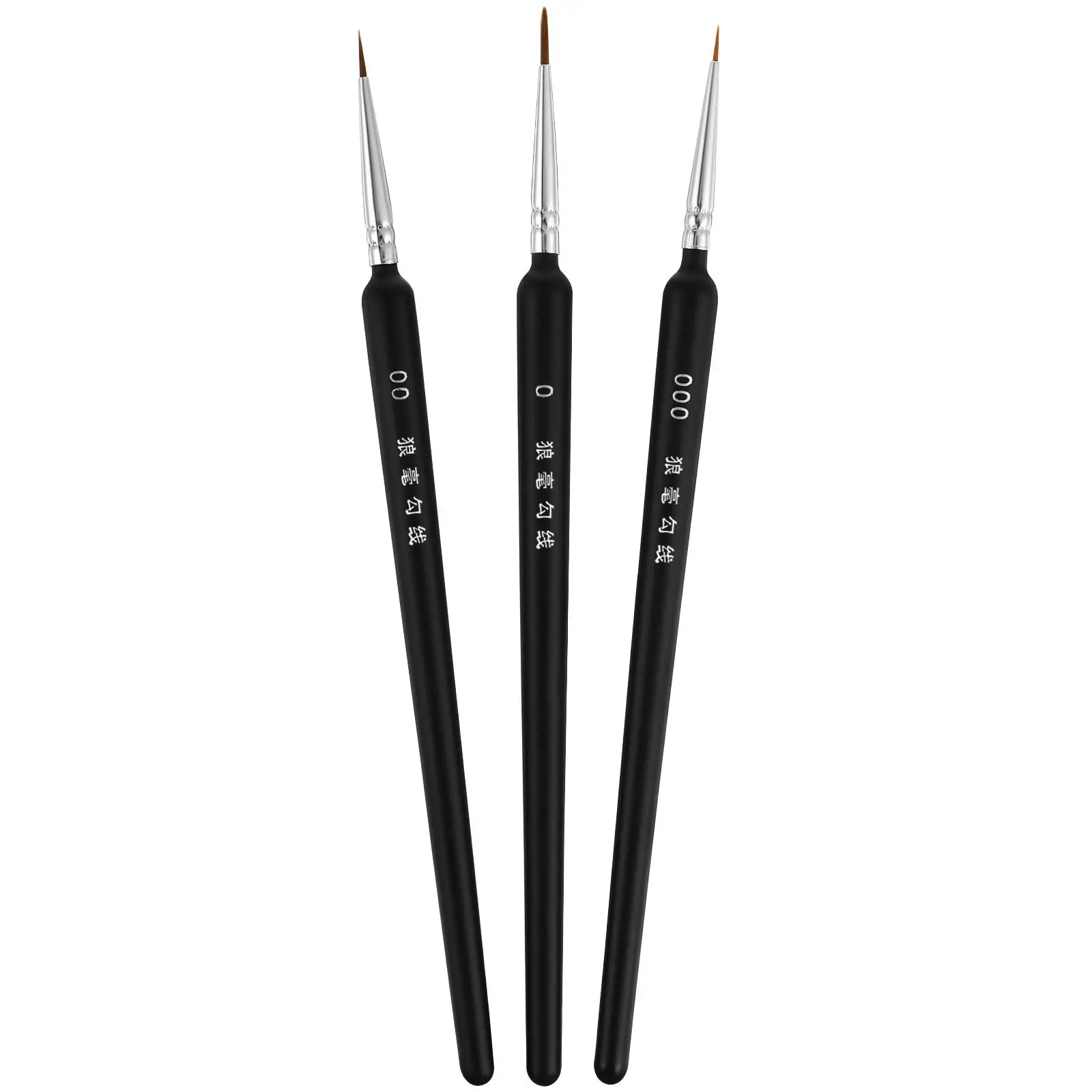 3 Pcs Paint Brushes Wolf Hair Tiny Details Set Watercolor Drawing Black Wooden Baby
