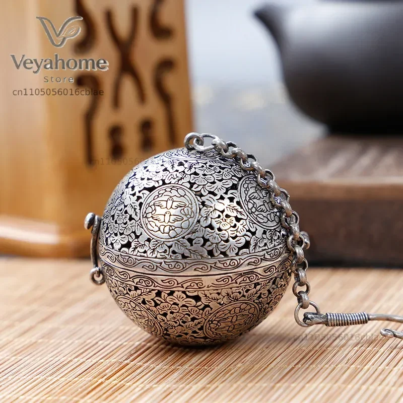 Exquisite Antique Copper Aromatherapy Ball Hollow Mini Home Incense Ball Backflow Incense Burner Sachet Ball Pendant Tea Ceremon