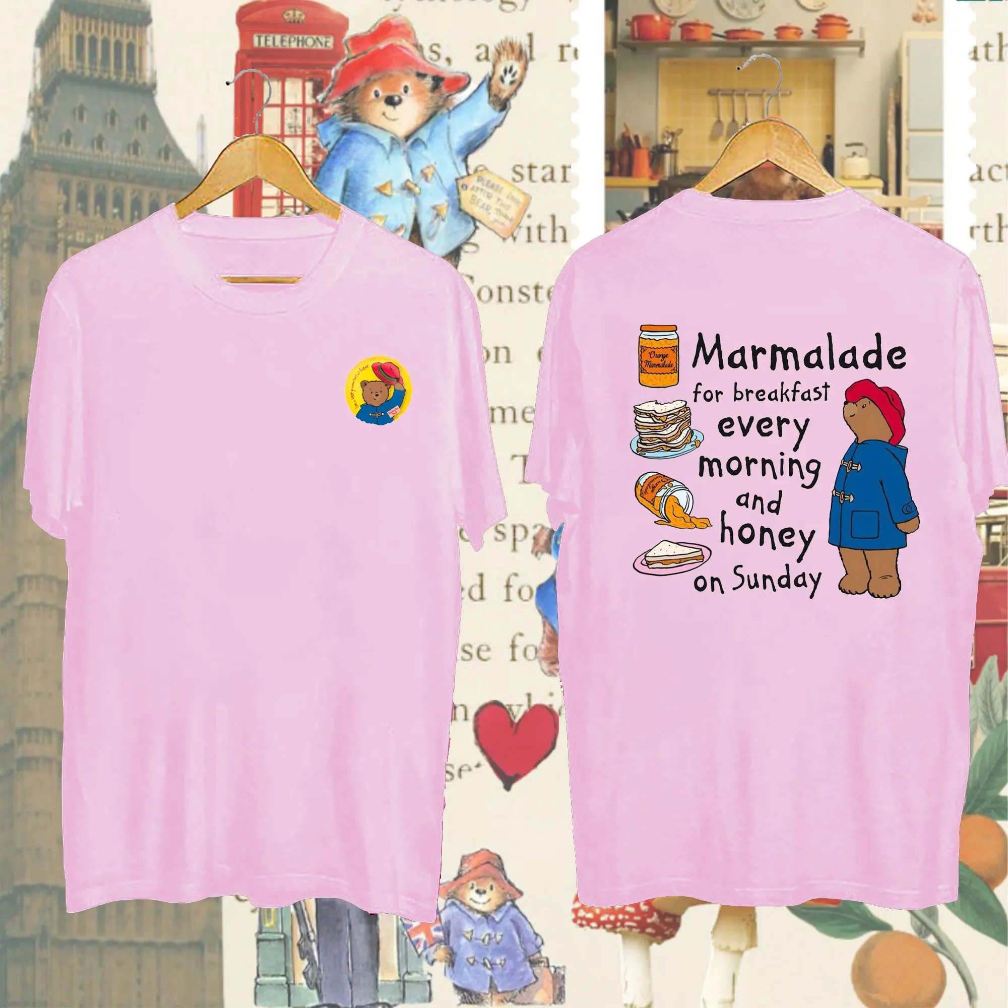 Paddington Bear Marmalade for Breakfast Every and Honey on Sunday Woman Tshirt Vintage Cartoon Creative Short-sleeve T-shirts