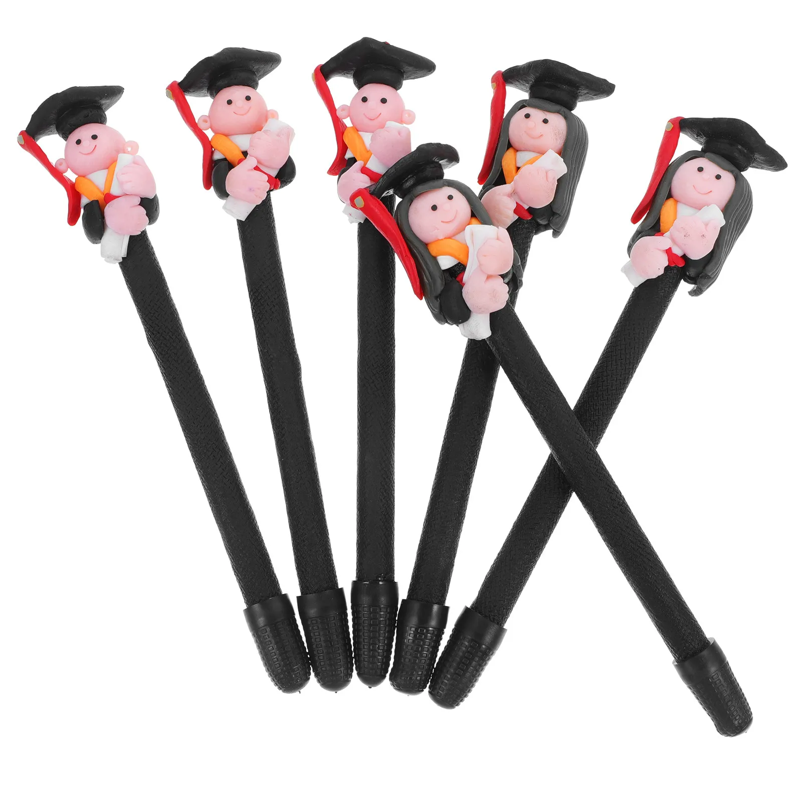 

6Pcs Polymer Clay Doctoral Students Writing Pens Character Design Ballpoint Pens Portable Easy Carry Gift Pen for Students
