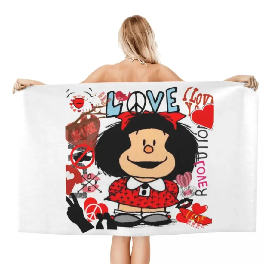 Custom Love And Mafalda Surrounded By Hearts Quick Dry Microfiber Towel Absorbent Quino Manga Cartoon Sports Shower Towels