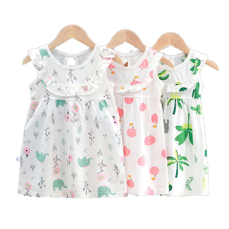 0-4T Sweet Cartoon A-line Toddler Baby Girl Dress Kids Floral Bow Dress Children Sleeveless Summer Clothes Party Dress