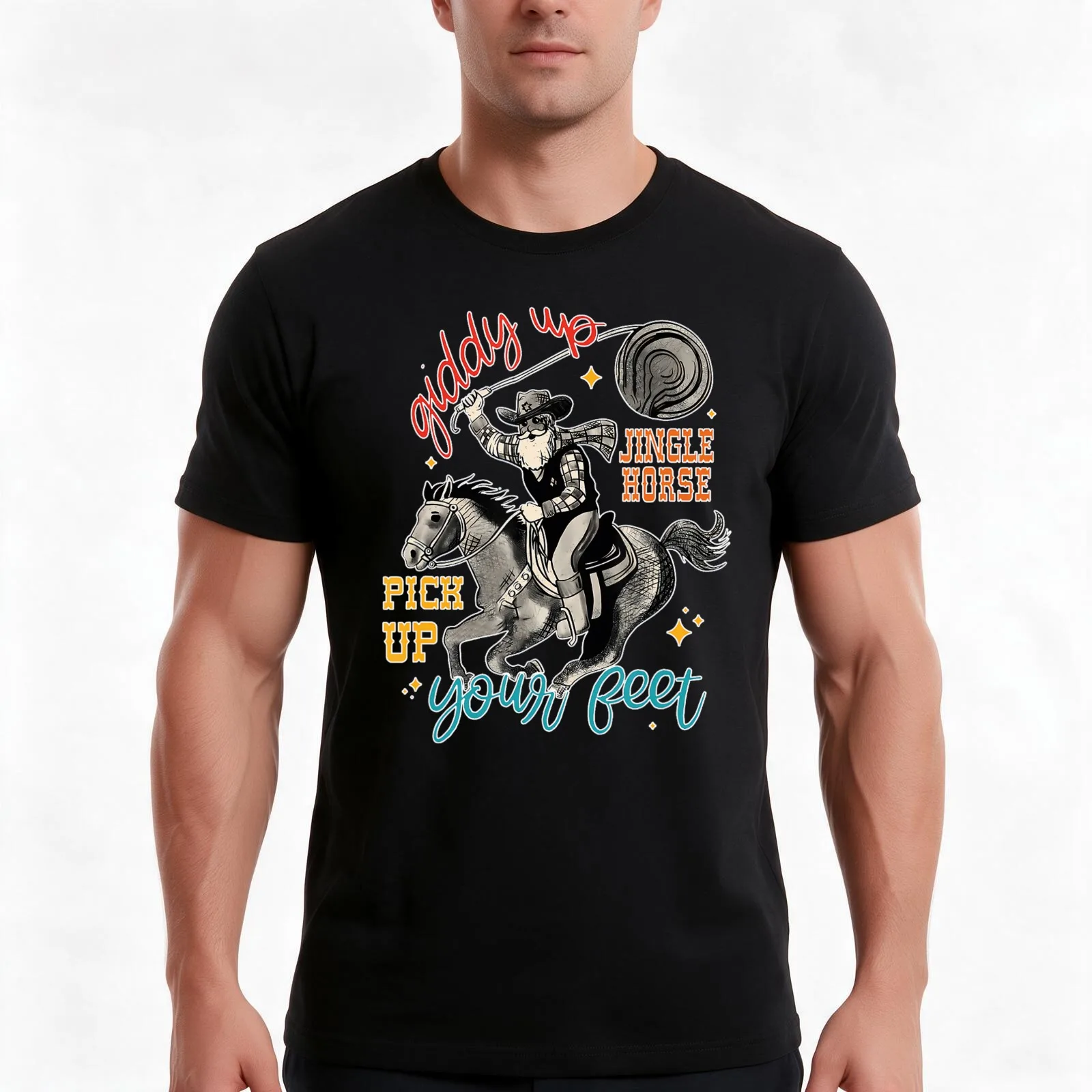 Funny Giddy Up Jingle Horse Pick Up Your Feet T-Shirt, Summer Casual Cotton Tee, Oversized Streetwear Tops, Unisex Men Women