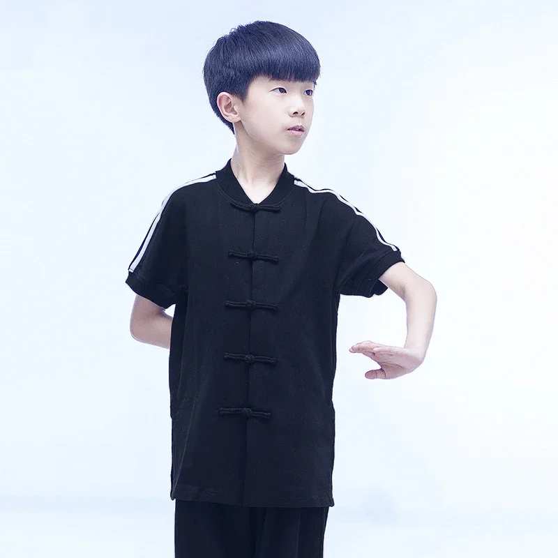 Adults And Children Pure Cotton Elastic Kung Fu Dress Tai Chi Clothes Martial Art Uniform Kun Master Short Sleeve 2023 New Style