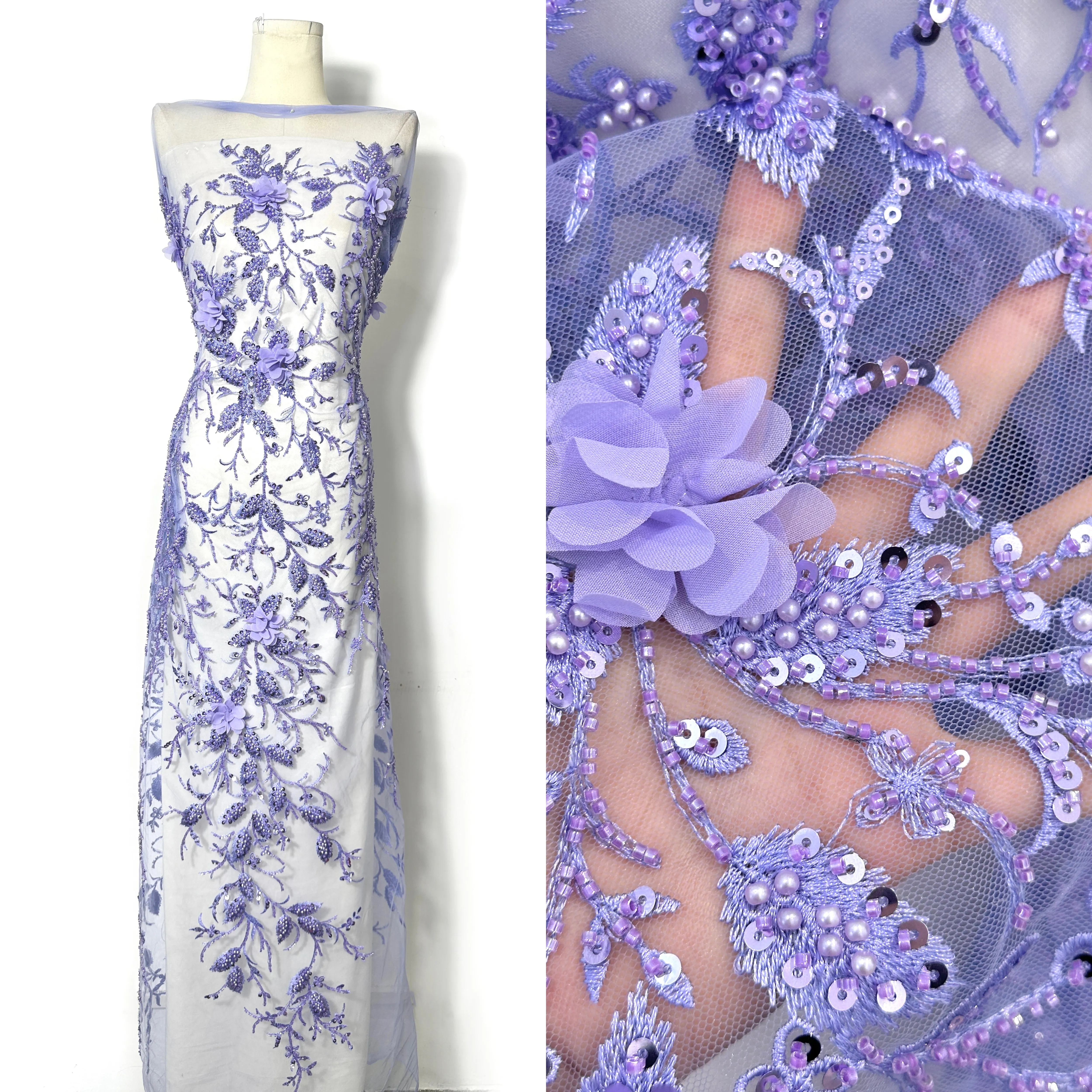 

Purple African Sequins Groom Lace Fabric igerian Sequins French Tulle Fabric Material For Wedding Party