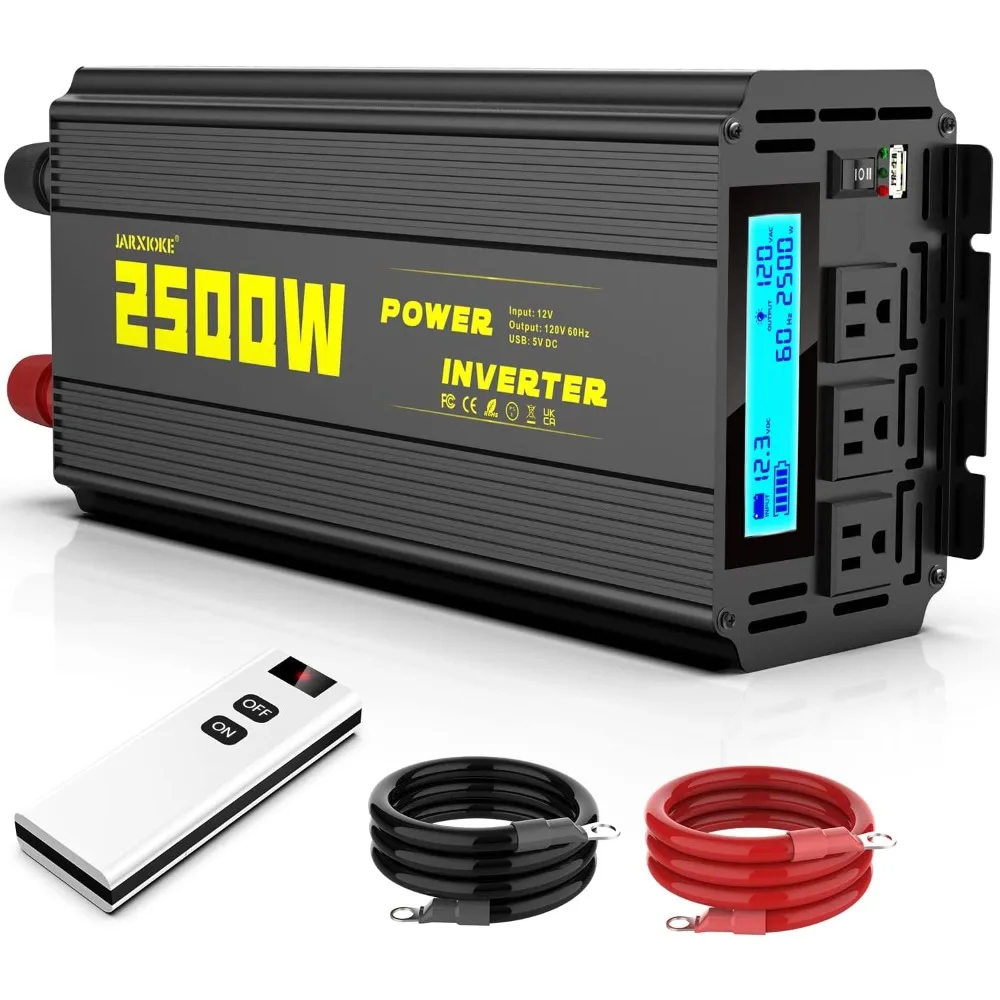 2500 Watt Modified Sine Wave Power Inverter, 12V DC to AC 110V/120V (Peak) 5000W Converter 3 Outlet Car Inverter with Remote