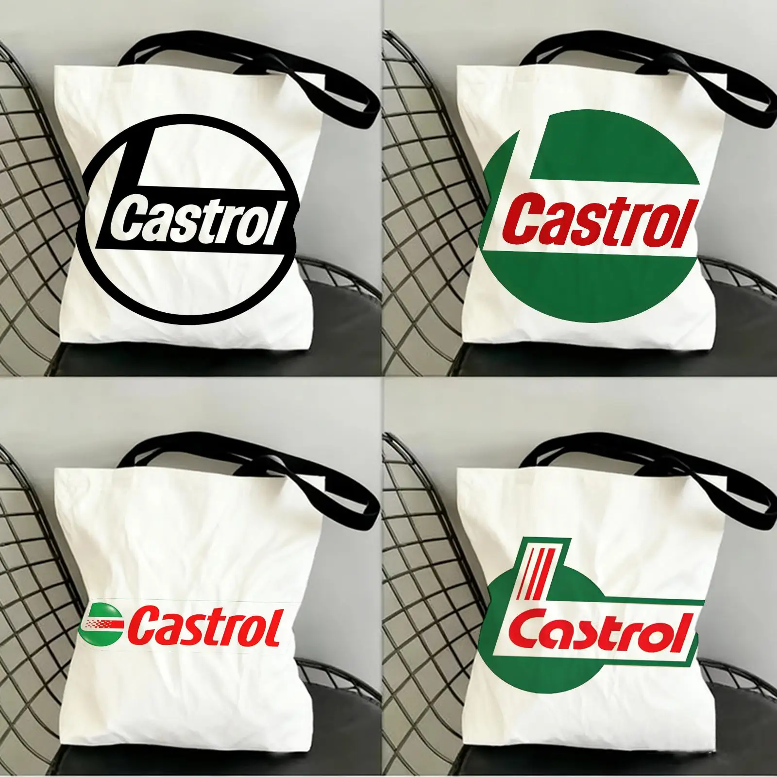 

Logo C-Castrol Storage Bags Canvas Double-Sided Print Fashion Shoulder Tote Shopping Bag Gift Eco Handbags