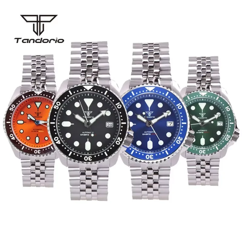 Tandorio Skx007 Style 41mm NH35 Men's Mechanical Automatic Watch Sapphire 3.8 Crown Stainless Steel Wristwatch Green Lume Date