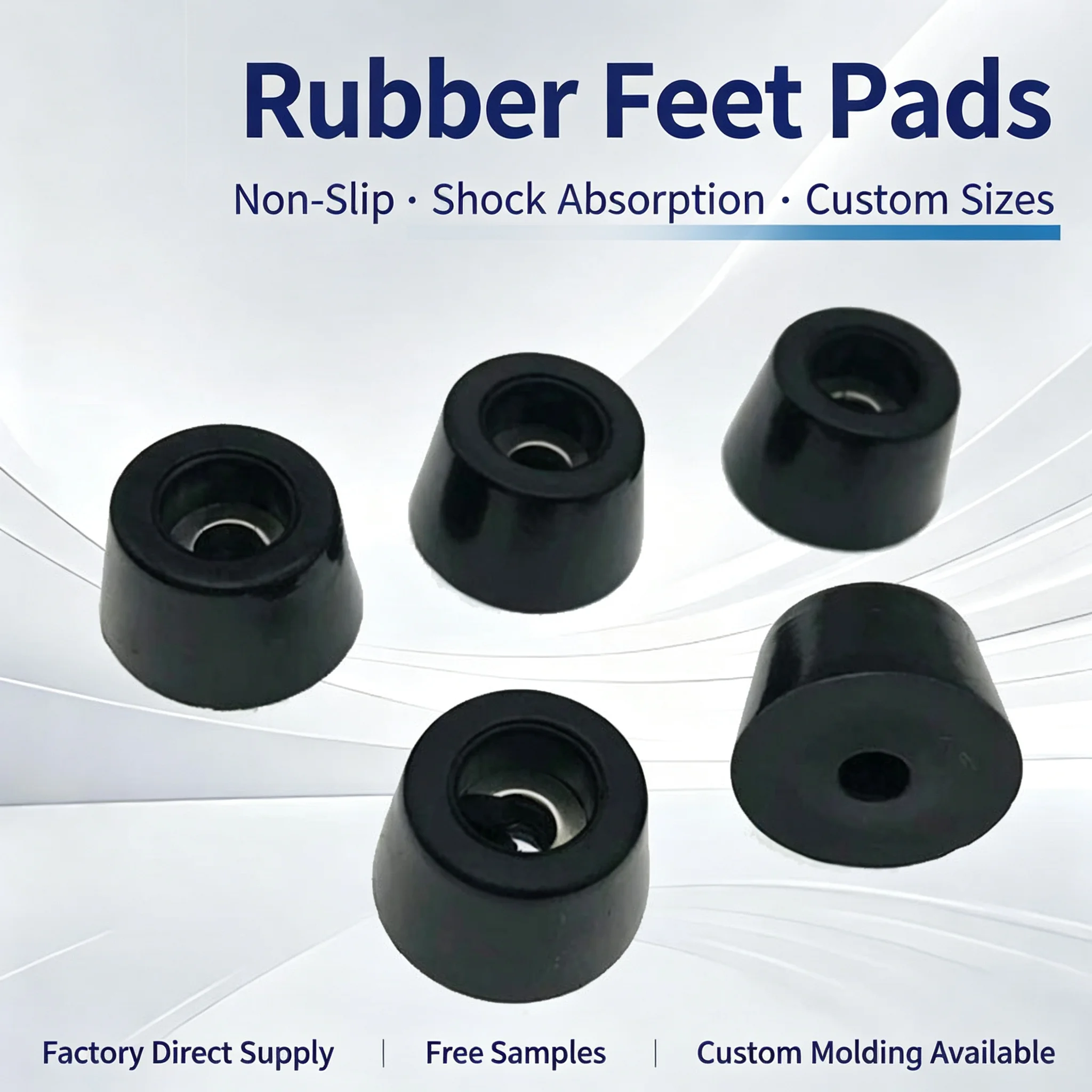 Rubber machine foot pads, instrument chassis pads, furniture tables and chairs, tapered height-increasing foot pads, instrument
