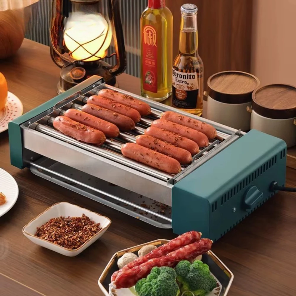 Electric Hot Dog Grill 4/5/6 Rods Stainless Steel Roller Sausage Maker Corn Baking Teppanyaki Griddle Skewer Kebab Barbecue Oven