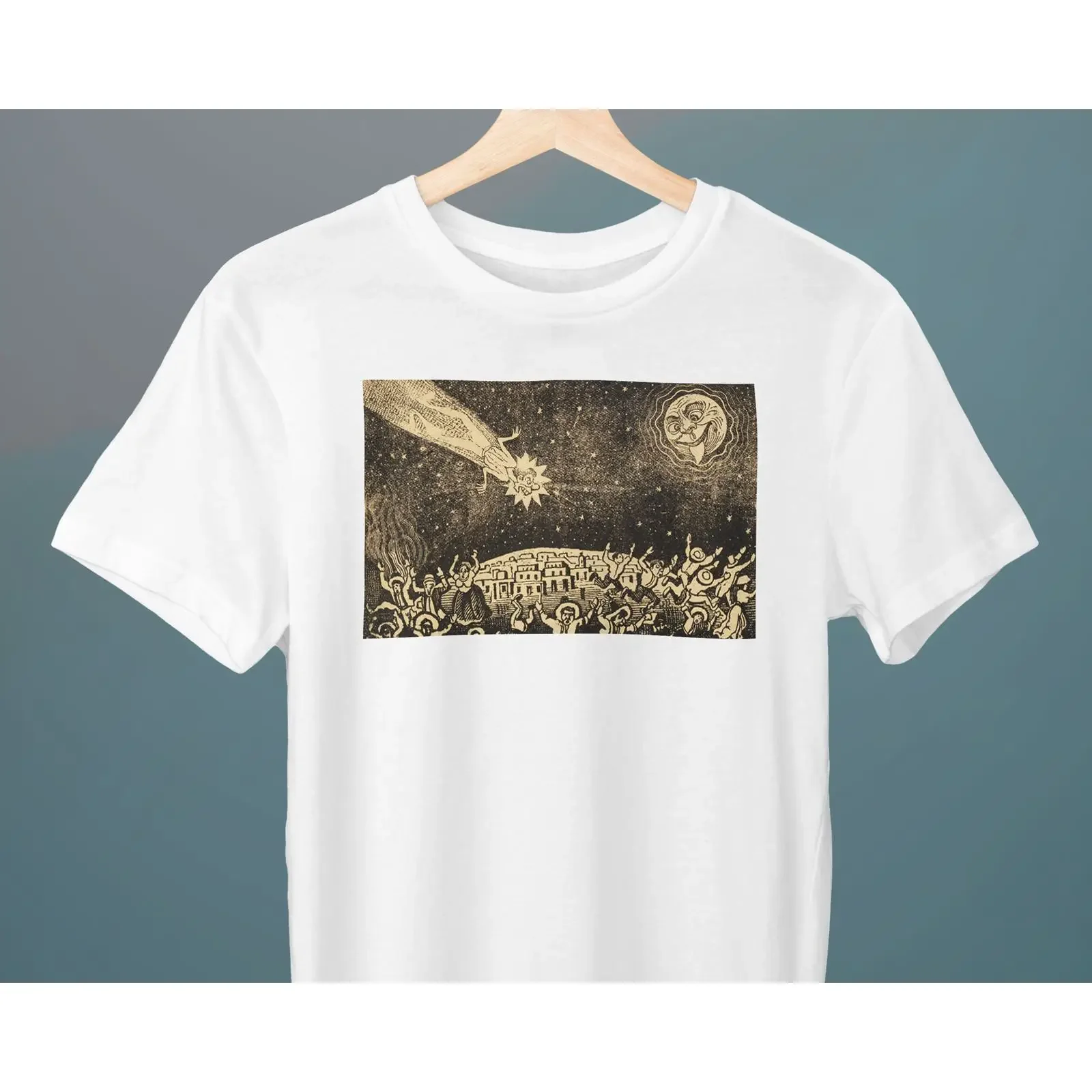 The Comet Marking Centennial of Independence José Guadalupe Posada T Shirt Art vintage Washed Casual Soft Stretched Breathable