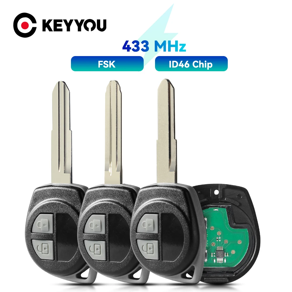 KEYYOU For Suzuki Swift SX4 ALTO Grand Vitara 2015 Ignis JIMNY Splash Fob 2 Buttons 433Mhz FSK ID46 Chip Car Remote Key