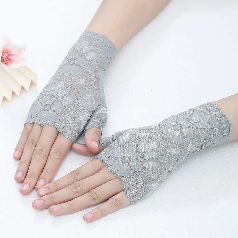 

Bridal Elegant classical lace mesh thin decorative wrist Goddess long gloves Dance Fingerless ball party driving gloves lucency