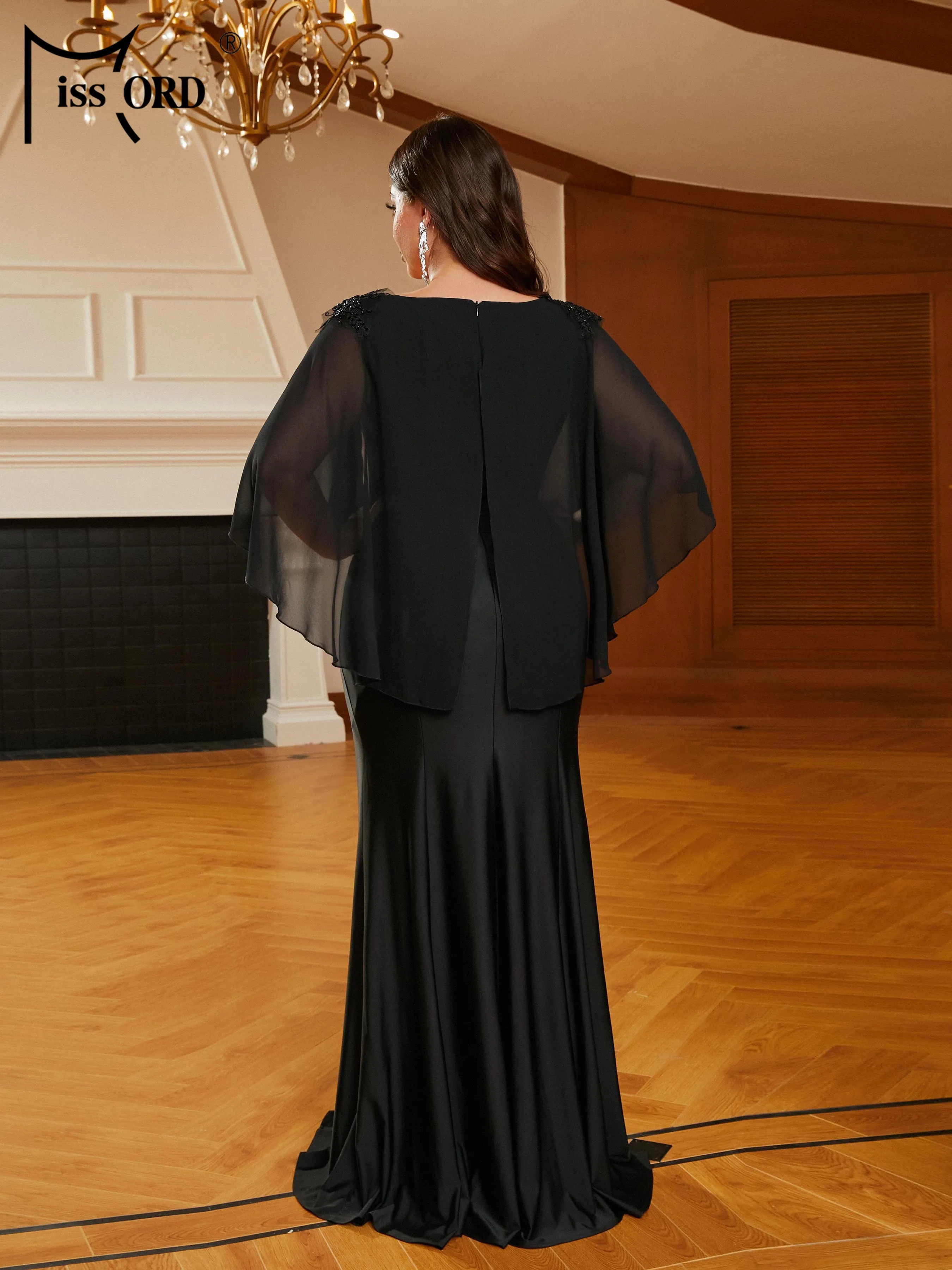 Missord New Plus Size Batwing Sleeve Black Mermaid Prom Evening Formal Occasion Dresses