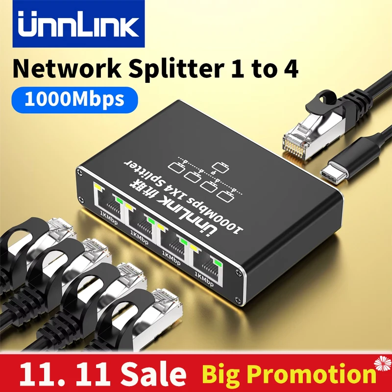 

Unnlink 1000Mbps Ethernet 1x4 Splitter Gigabit RJ45 LAN Internet 1 In 4 Out for PC Laptop Router Digital TV Box