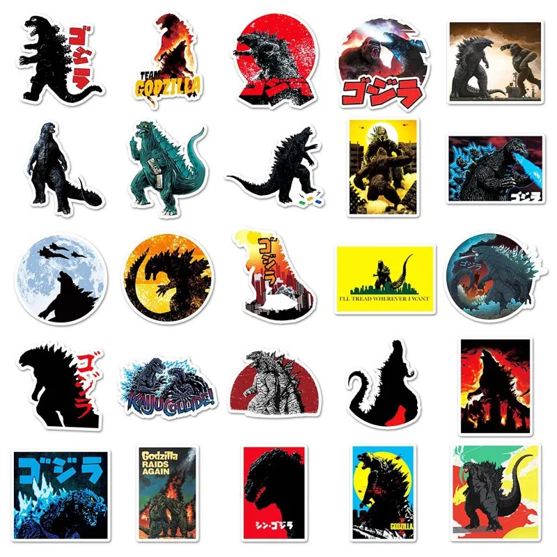 Godzilla-Autocollants décoratifs de dessin animé, pour valise, tasse à eau, téléphone portable, voiture, scooter, ordinateur portable, réfrigérateur, 50 pièces