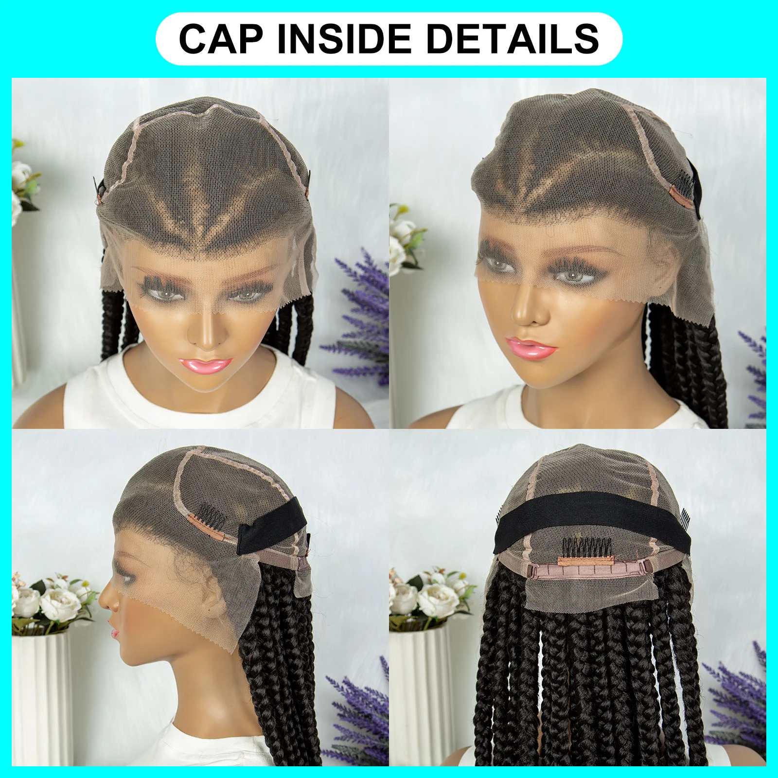 Kima Synthetische Full Lace Briaded Pruik Cornrow Vlechten Pruik Met Baby Haar Transparant Kant Gevlochten Pruik Knooploze Doos Faux Locs Pruik