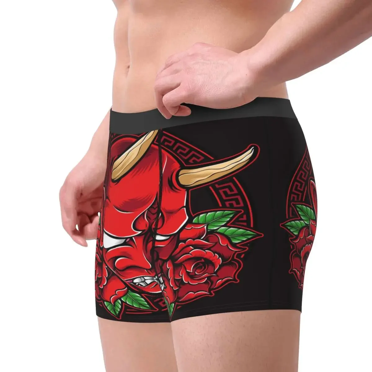 Boxer Men Underpants Red Oni Mask With Roses Men's Panties Shorts Breathable Mens Underwear Briefs Sexy Boxers