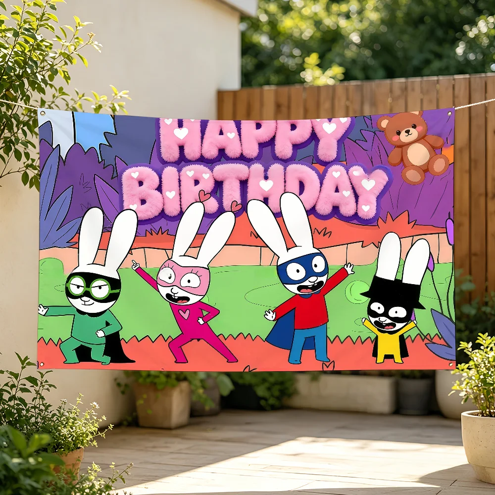 Cartoon Flag Banner For Sports Matches Games Parade Rally Holiday Festival Backyard Balcony Club Bar Decor S-Simon Super Rabbit