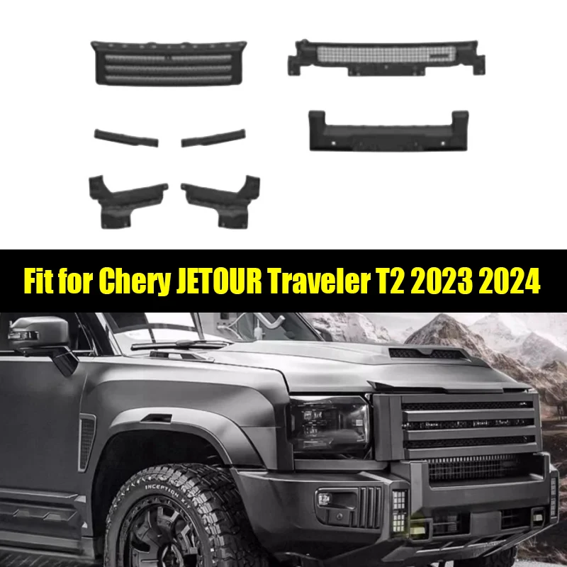 Matte Black Front Grille Fit for CHERY JETOUR Traveler T2 2023 2024 High Quality ABS Black Knight Grille Car Exterior Trim Parts