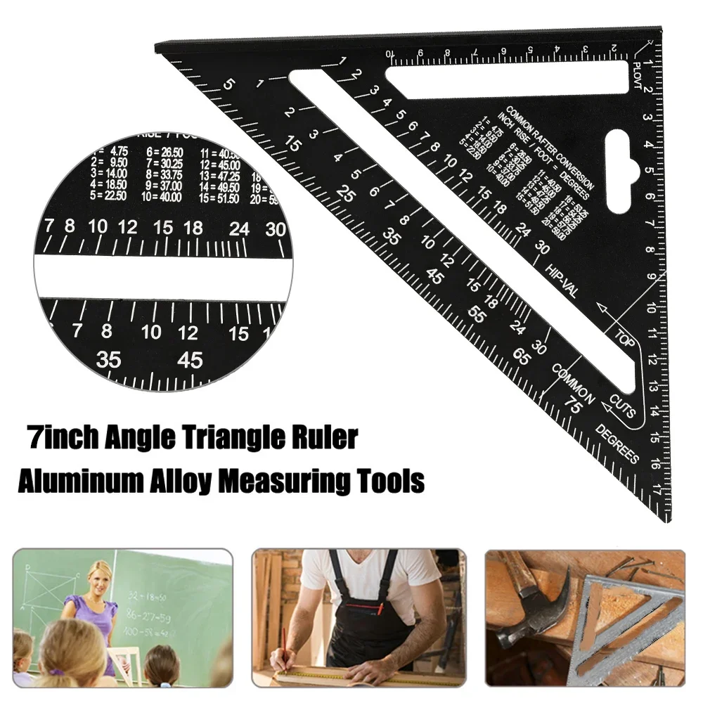 7Inch Aluminum Alloy Triangle Square Ruler Angle Protractor Woodworking Measurement Tool Metric Carpenter Square Gauges